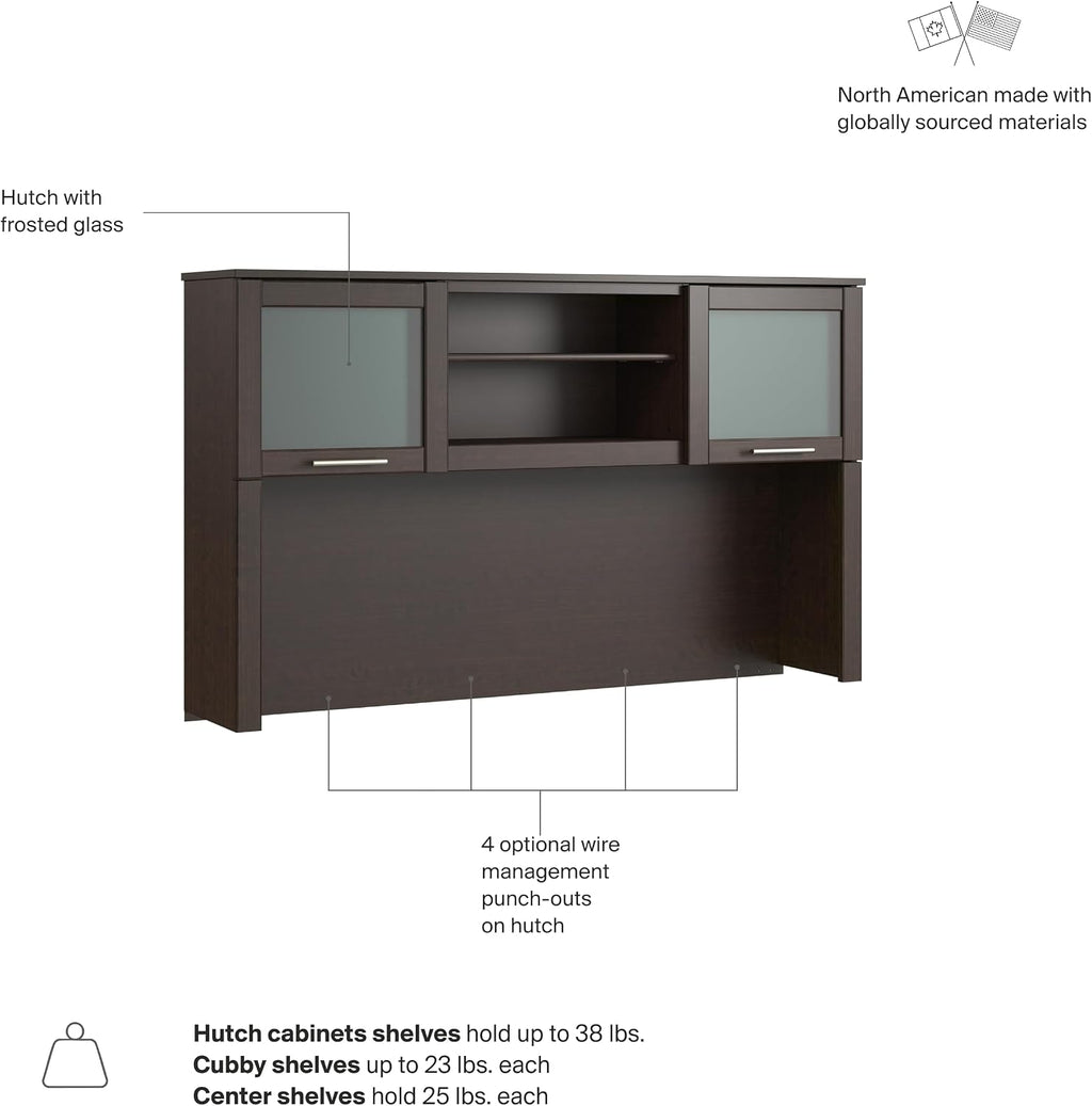 Bush Home 60-Inch Desk Hutch, Office Storage Organizer with Shelves, Cubbies and Frosted Glass Doors for Computer Desk, Home Office Furniture, Somerset Collection, Mocha Cherry