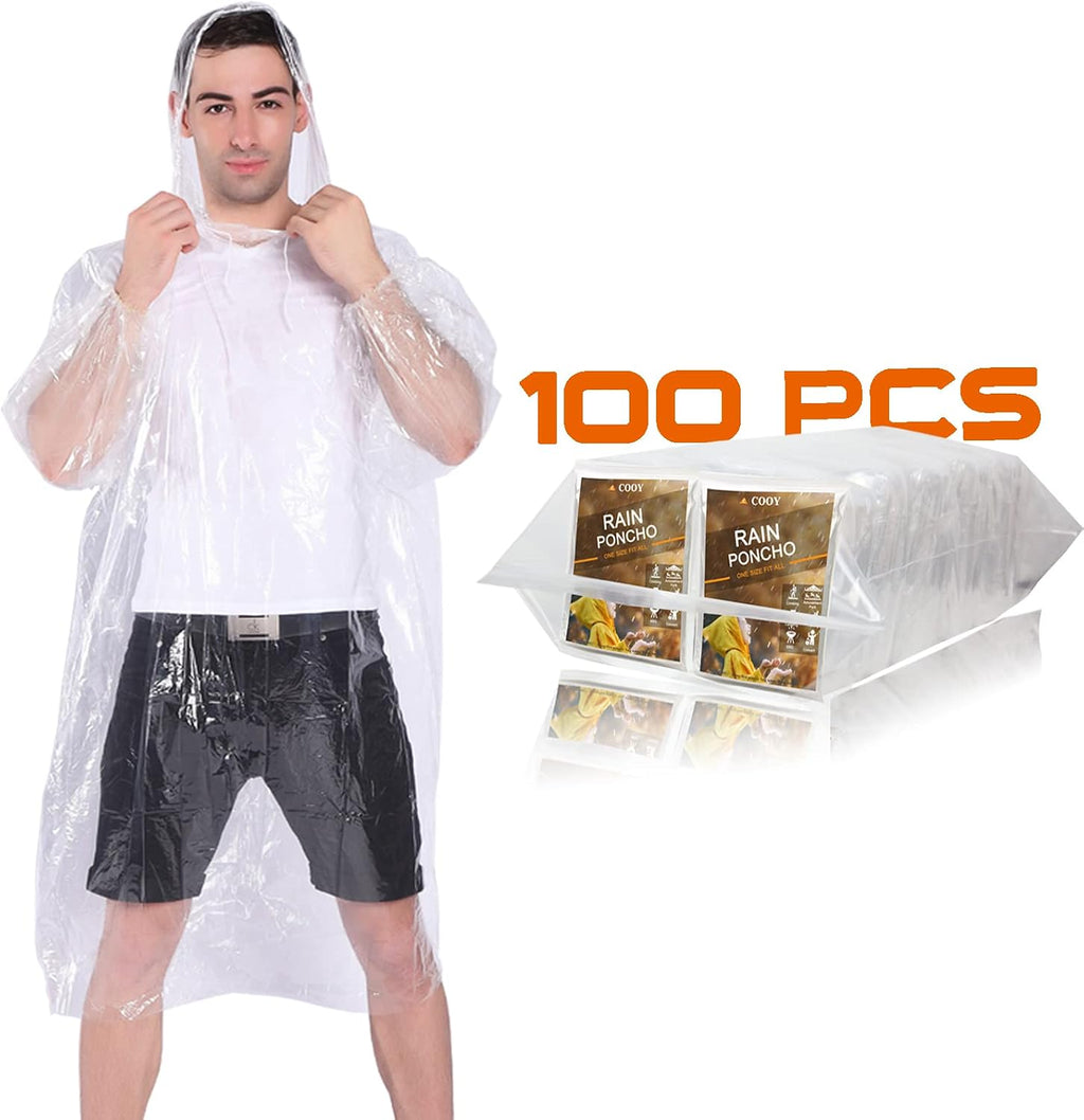 COOY Rain Ponchos,with Drawstring Hood （10 Pack） Emergency Disposable Rain Ponchos Family Pack for Adults,Clear