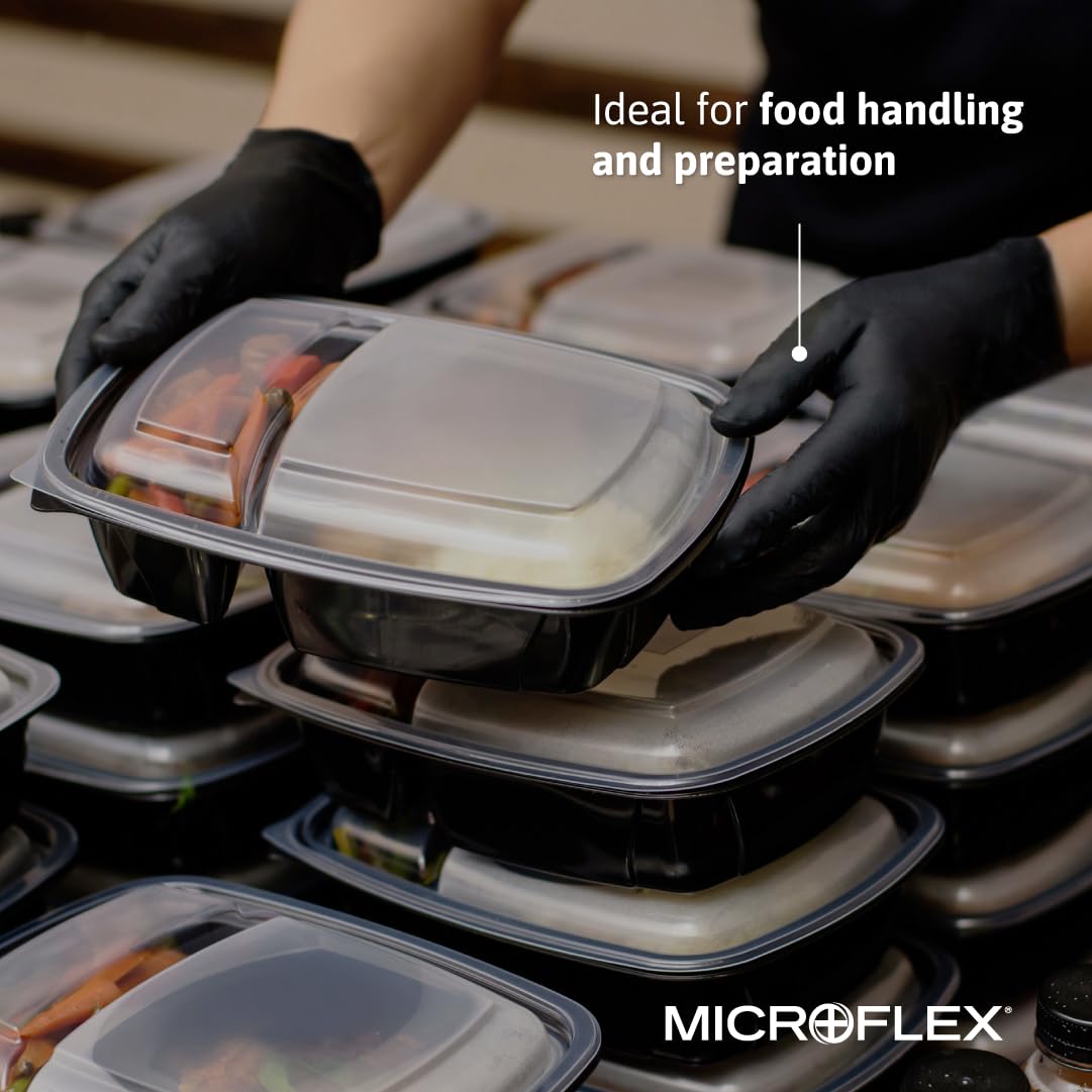Ansell MICROFLEX MidKnight MK-296 Disposable Nitrile Gloves for Automotive w/Full Texture - X-Small, Black (Case of 1000)