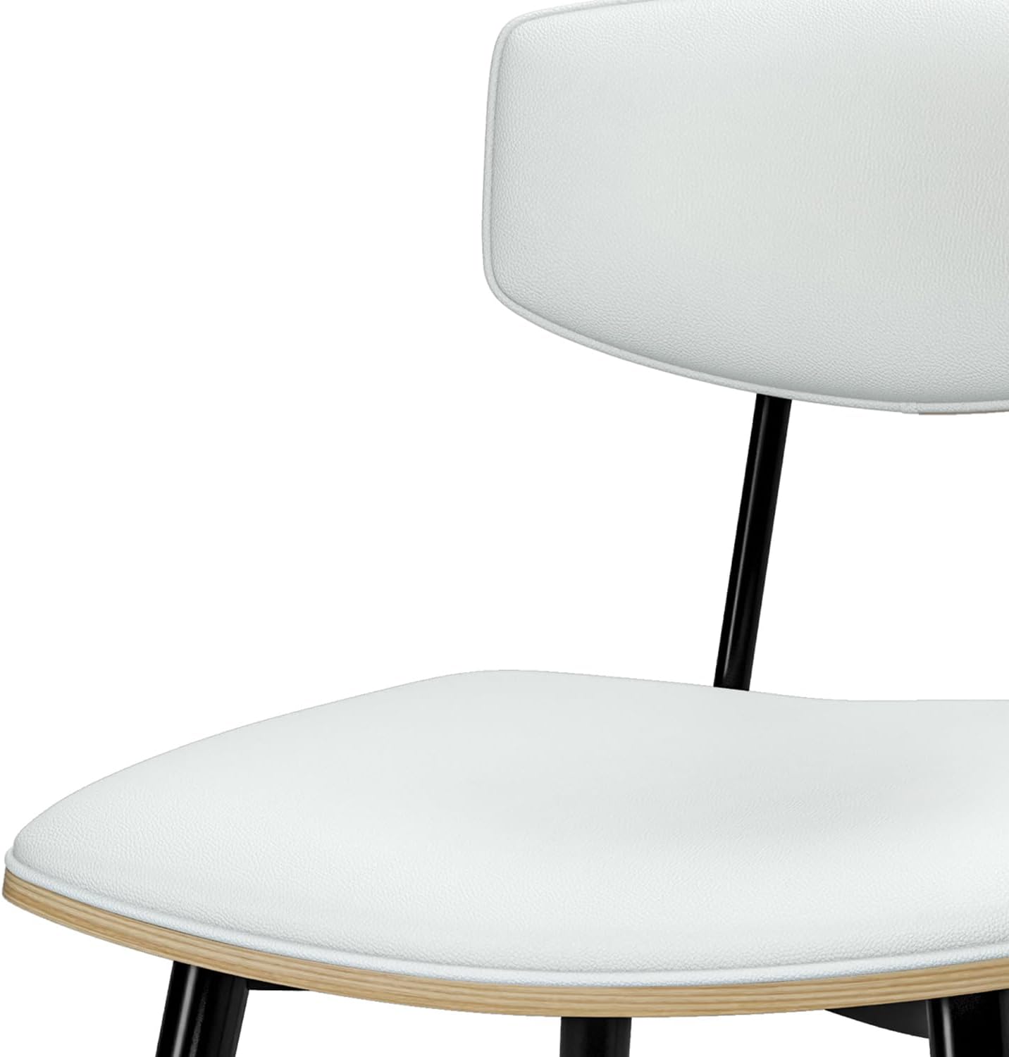 SIMPLIHOME Mavis Dining Chairs - Mid-Century Modern Iron Frame and Vegan Faux Leather Kitchen Chair Set in White, Dining Room Seating with Curved Wood Veneer Backrest and Padded Seat (Set of 2)