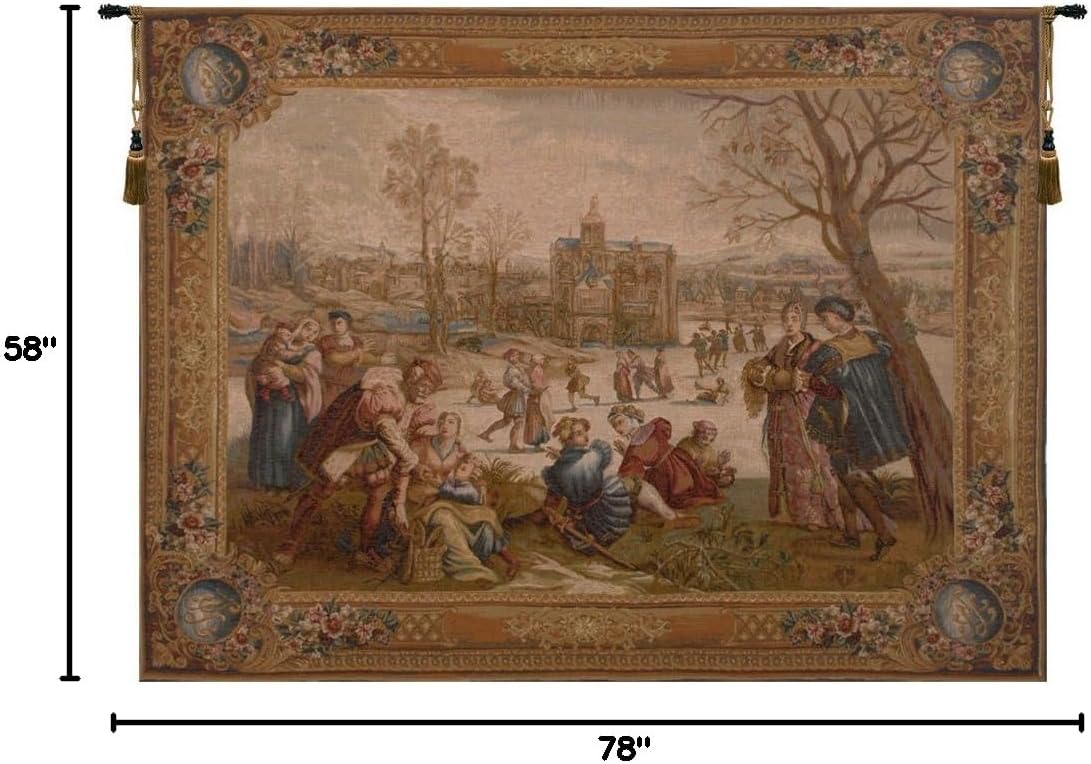 C Charlotte Home Furnishings Inc Les Patineurs I French Tapestry Wall Hanging | Viscose Cotton and Polyester Blend Wall Art | 58 in. x 78 in | Home Decor Accents