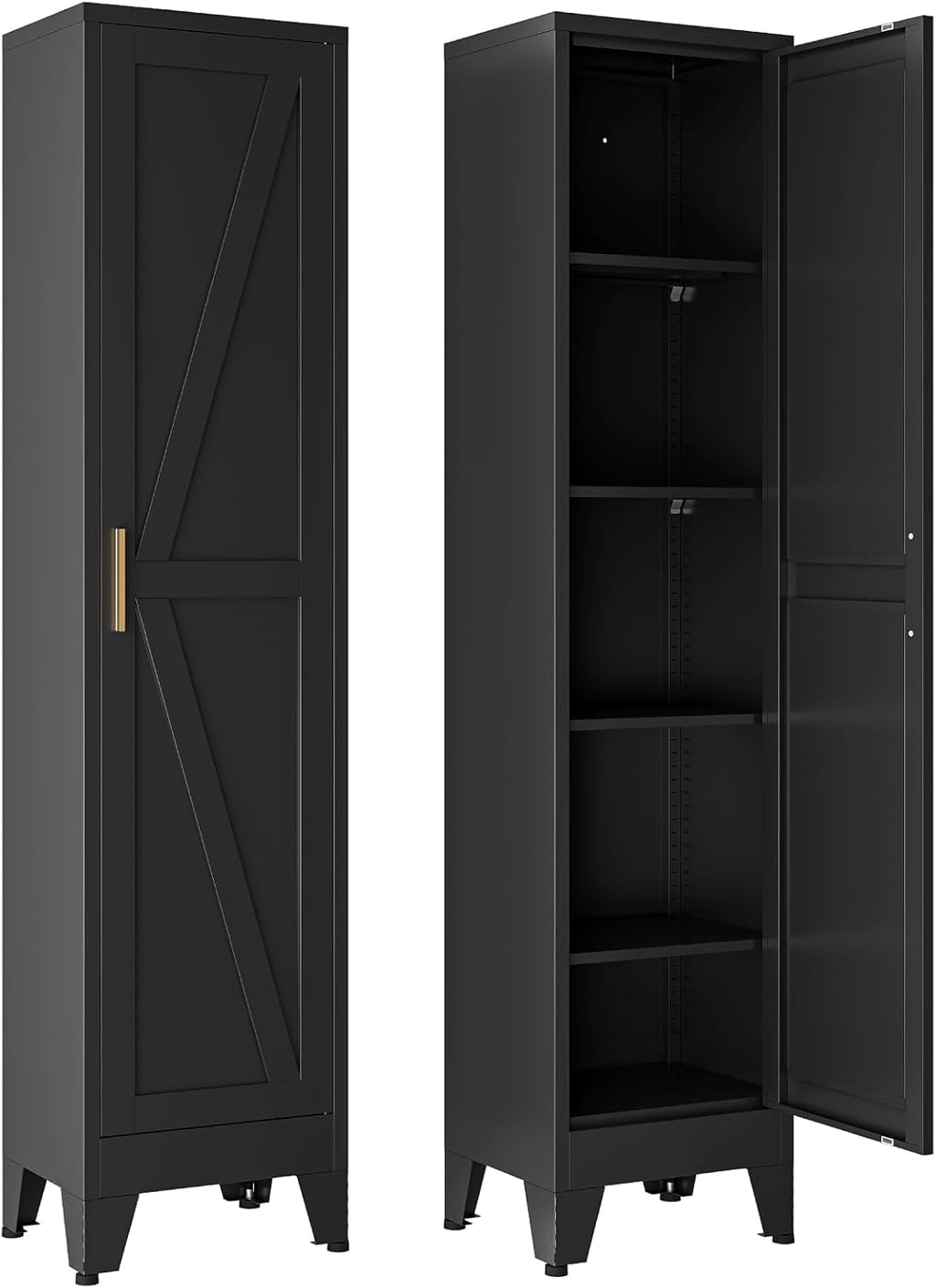 67' Tall Narrow Storage Cabinet with Reversible Doors and Adjustable Shelves,11.8' Deep By 15.7' Wide Metal Slim Cabinet for Bathroom Kitchen Garage Small Spaces,Black,1 Pc