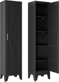 67' Tall Narrow Storage Cabinet with Reversible Doors and Adjustable Shelves,11.8' Deep By 15.7' Wide Metal Slim Cabinet for Bathroom Kitchen Garage Small Spaces,Black,1 Pc