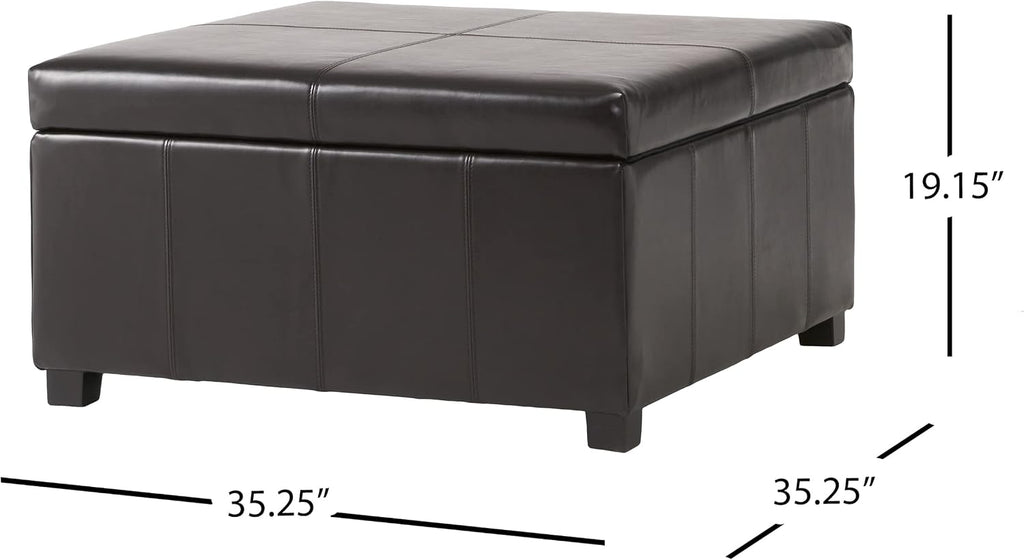 Christopher Knight Home Living Berkeley Brown Leather Square Storage Ottoman, Espresso