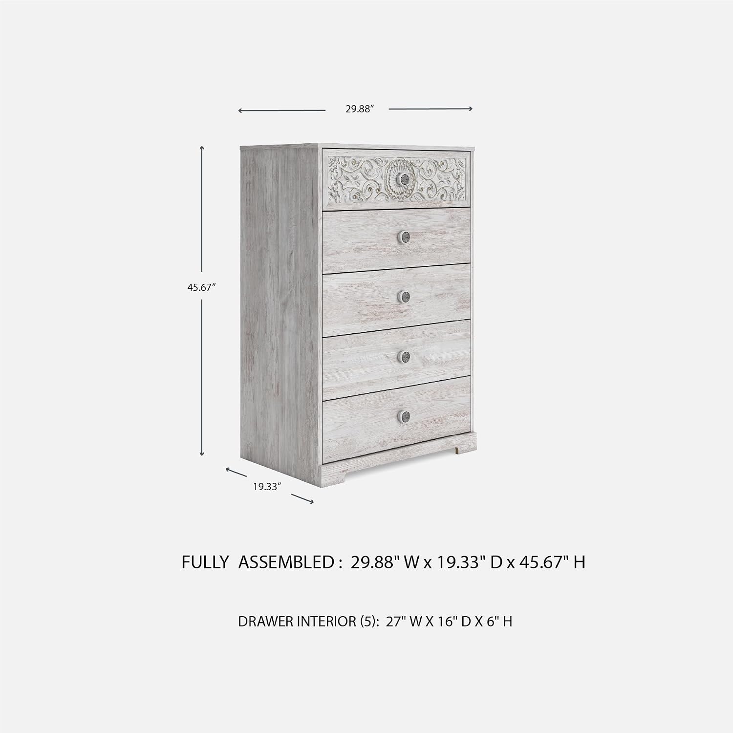 Signature Design by Ashley Paxberry Boho 5 Drawer Chest of Drawers, Whitewash