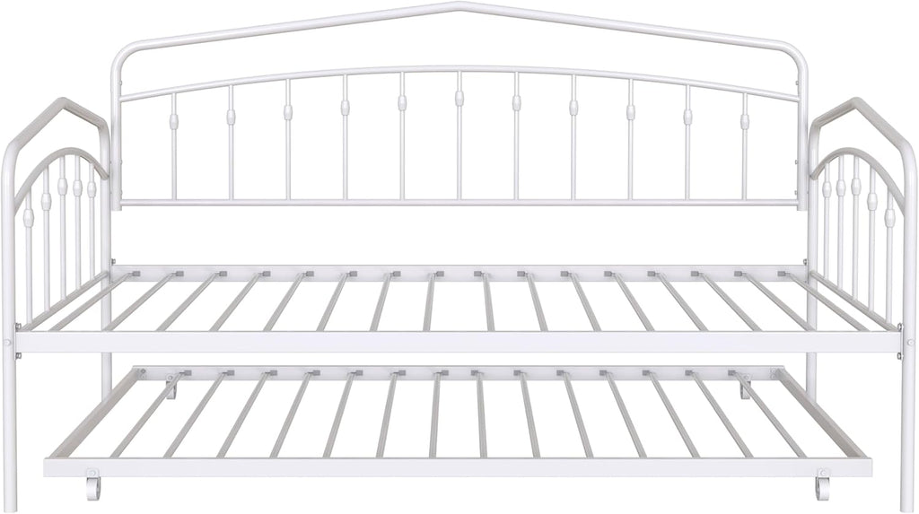 Christopher Knight Home Fox Twin Daybed with Trundle, Metal Sofa Bed Set, Rollaway Daybed Couch Bed Frame for Bedroom Living Room Guest Room, Elegant and Simple Style, Anti-Noise, Easy Assembly, White