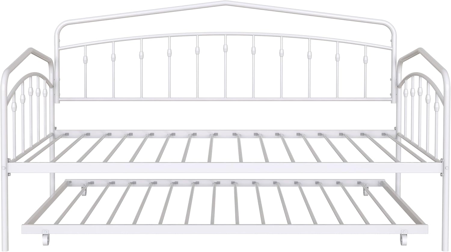 Christopher Knight Home Fox Twin Daybed with Trundle, Metal Sofa Bed Set, Rollaway Daybed Couch Bed Frame for Bedroom Living Room Guest Room, Elegant and Simple Style, Anti-Noise, Easy Assembly, White