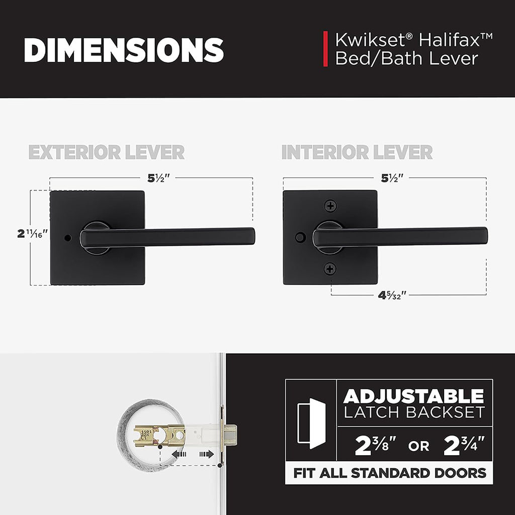 Kwikset Halifax Interior Privacy Door Handle with Lock,Door Lever for Bathroom and Bedroom,Matte Black Reversible Keyless Push Button Lock_Door Lever,with Microban Protection,Square Rose (Pack of 12)