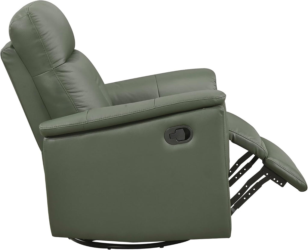 Lexicon Swivel Glider Recliner Chair, Comfy Nursery Glider, Top Grain Leather Match Recliner, Manual Reclining Chair for Living Room/Office/Apartment, Green