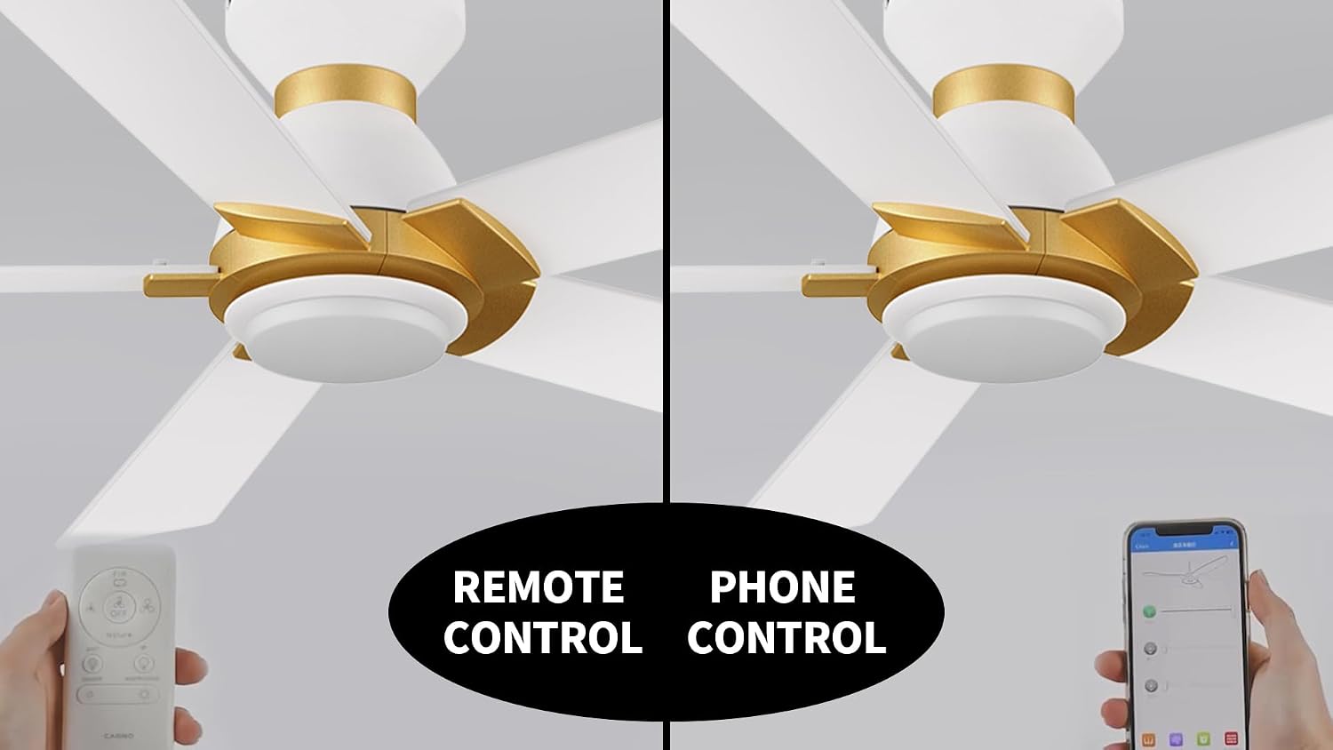 Carro Smart Flush Mount Ceiling Fans with Lights 52', 3 Light Colors Dimmable, 10 Speeds DC Ceiling Fan with Remote, Outdoor, Compatible with Alexa, Siri & Google Home, White Gold
