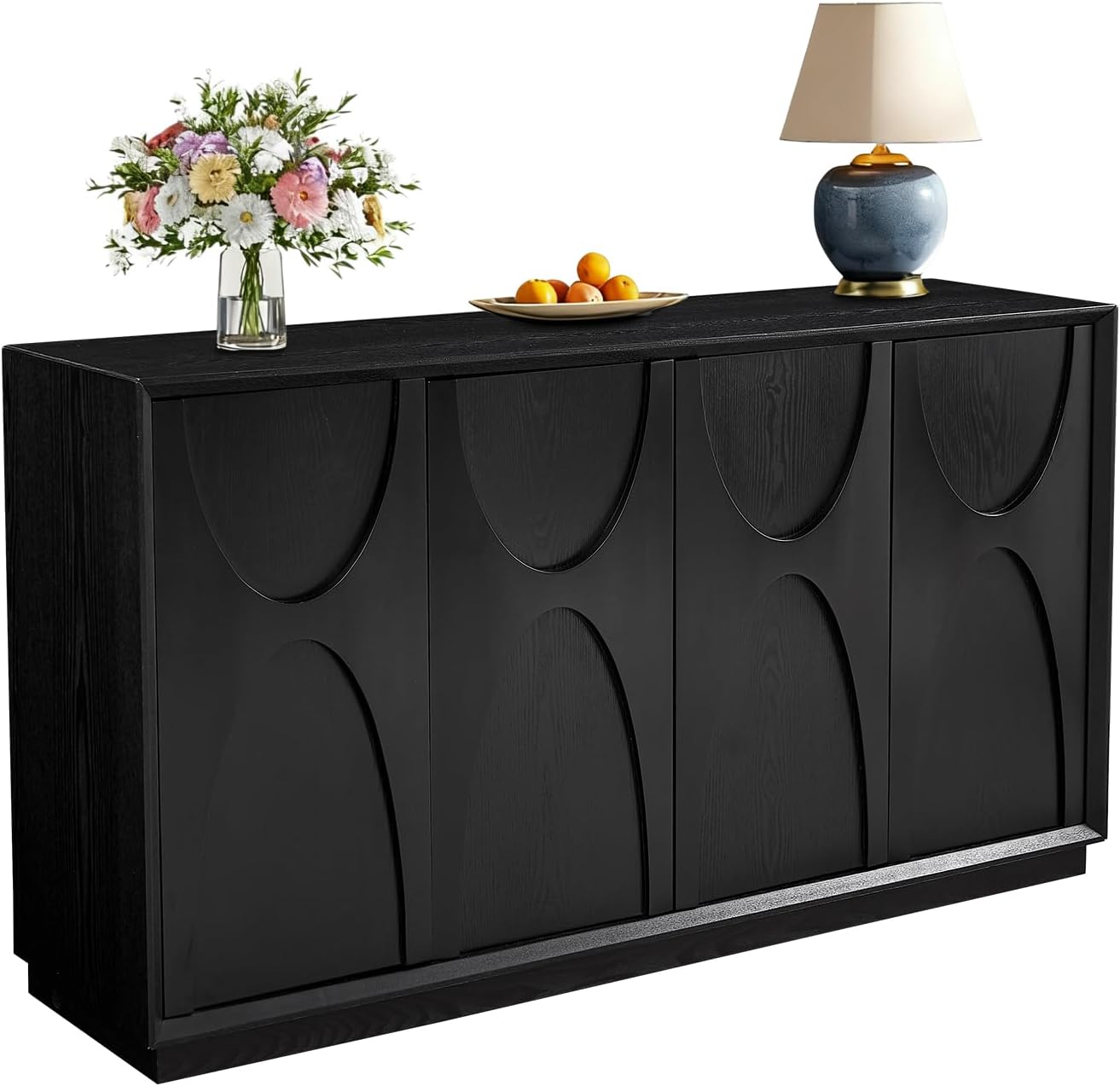 LKTART 59' Sideboard Buffet Cabinet Retro Accent Storage Cabinet with Magnetic Door Latches Adjustable Shelf for Living Room Kitchen(Black)