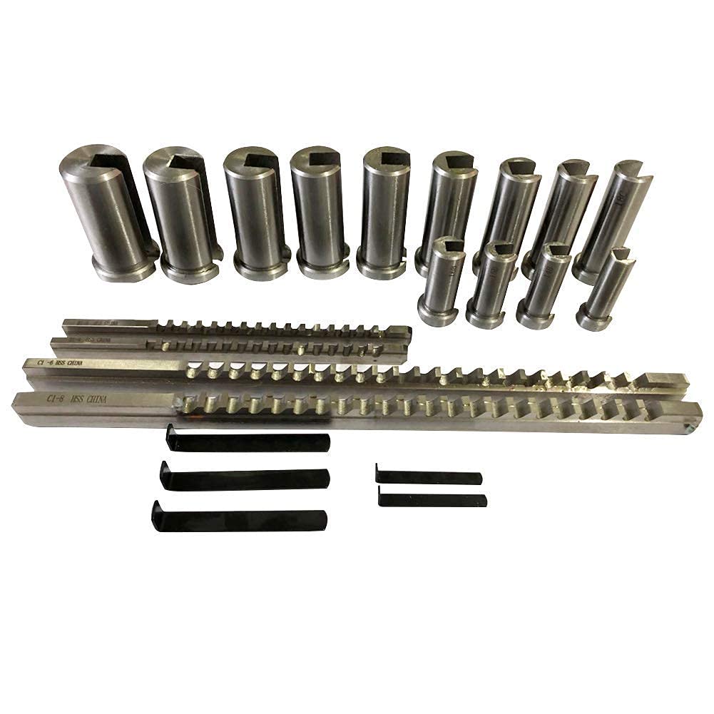 Keyway Broach Sets 22Pcs HSS Metric Industrial Tools for Lathe B-4mm, B-5mm, C-6mm, C-8mm Keyway Size High Precision Cutting