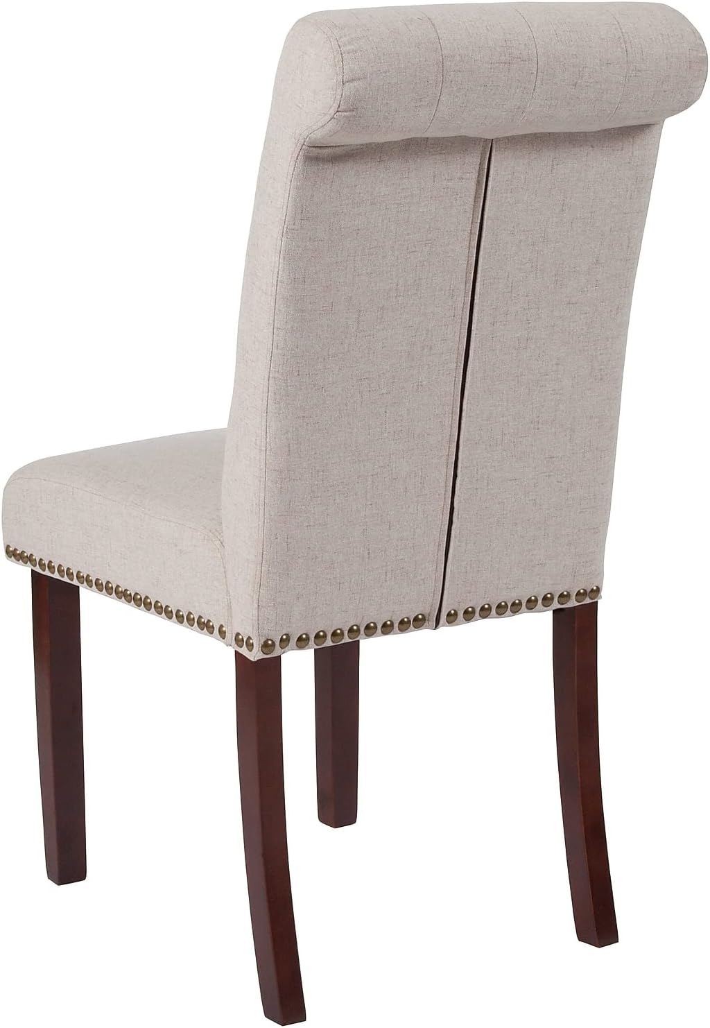 Flash Furniture HERCULES Series Beige Fabric Parsons Chair with Rolled Back, Accent Nail Trim and Walnut Finish