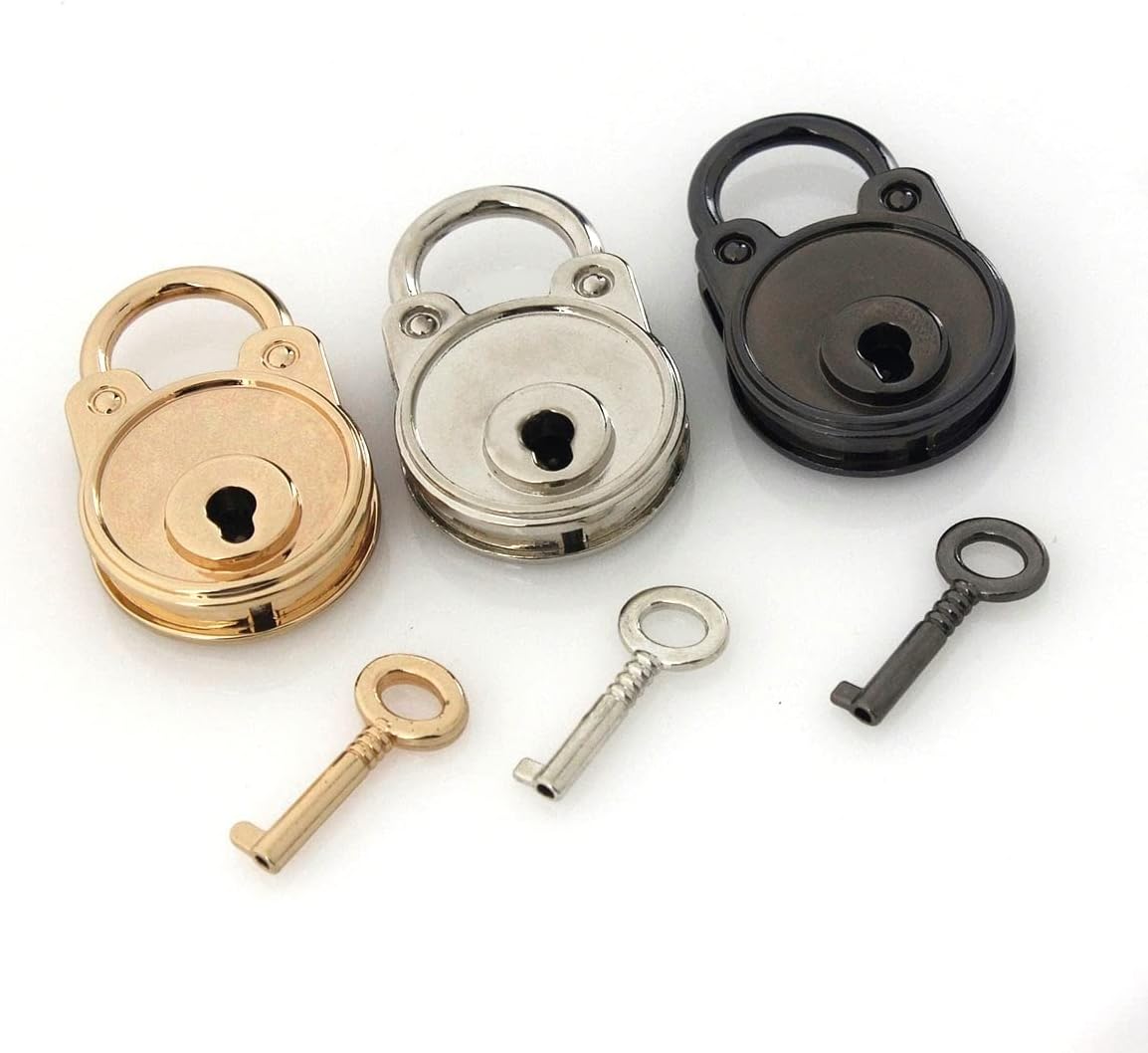 1pcs Metal Fashion Lovely Lock Vintage Mini Padlock Bag Suitcase Luggage Box Key with DIY Hardware Accessories(E)