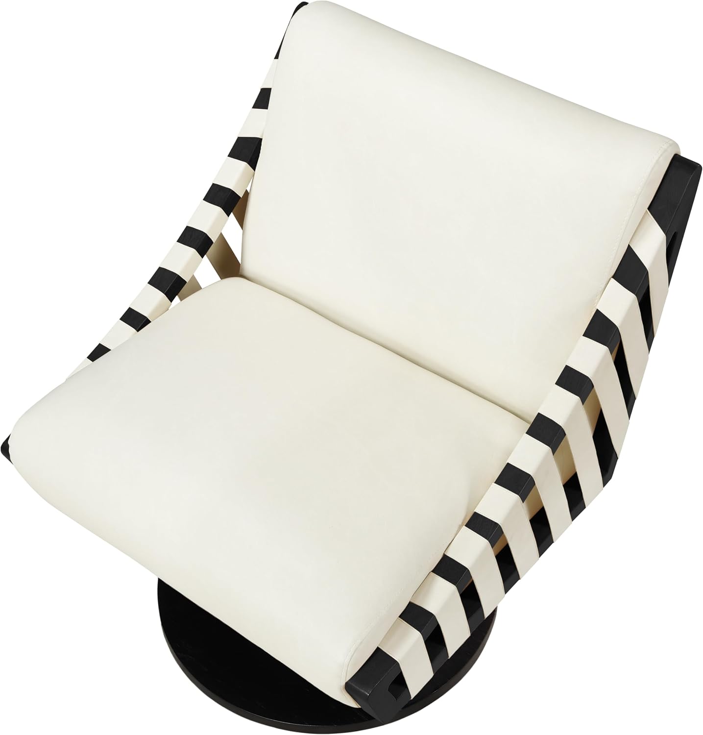 Meridian Furniture 33002Cream Millwin Collection Art Deco Swivel Accent Chair with Rich Cream Vegan Leather, Black Finish, Solid Wood Frame and Base, 28' W x 30' D x 32.5' H, Cream