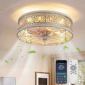 French Country Shabby Chic Crystal Fandelier, Cottage Flush Mount Ceiling Fan with Lights and Remote, Decorative Enclosed Fan for Girls Room, Nursery, Small Bedrooms