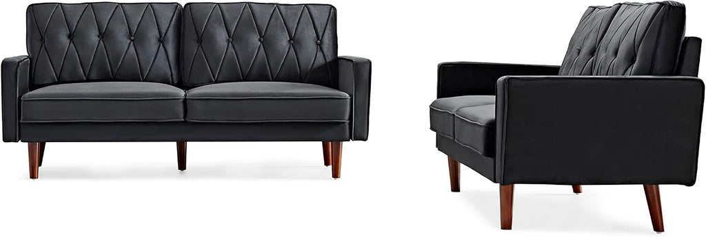 Container Furniture Modern Style Tufted Velvet Couches for Living Room with Soft Fabric Upholstery and Solid Wood Frame, 2 Piece Sofa and Loveseat Set, Black