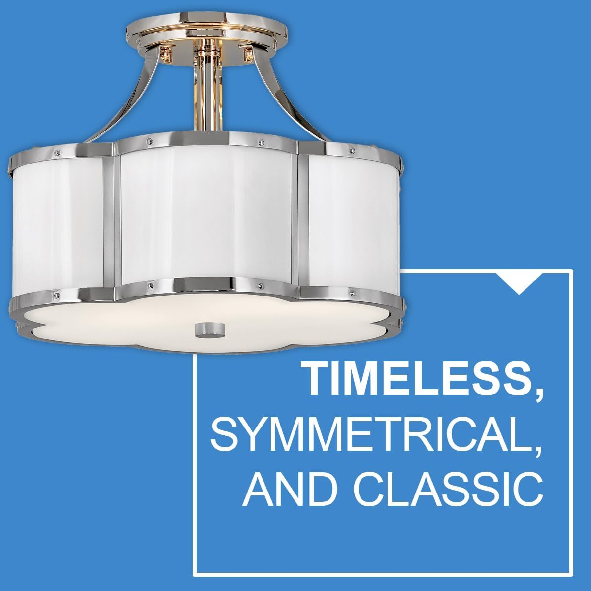 Hinkley Chance Two Light Medium Semi-Flush Mount Fixture, Classic, Timeless Details, Etched Lens, Polished White w/Polished Nickel Accents