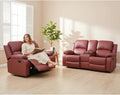 2-Piece Manual Leather Recliner Sofa Set, Adjustable Backrest Reclining Loveseat Sofa & 3 Seater Couch Furniture Set for Living Room, Home Theater, Red