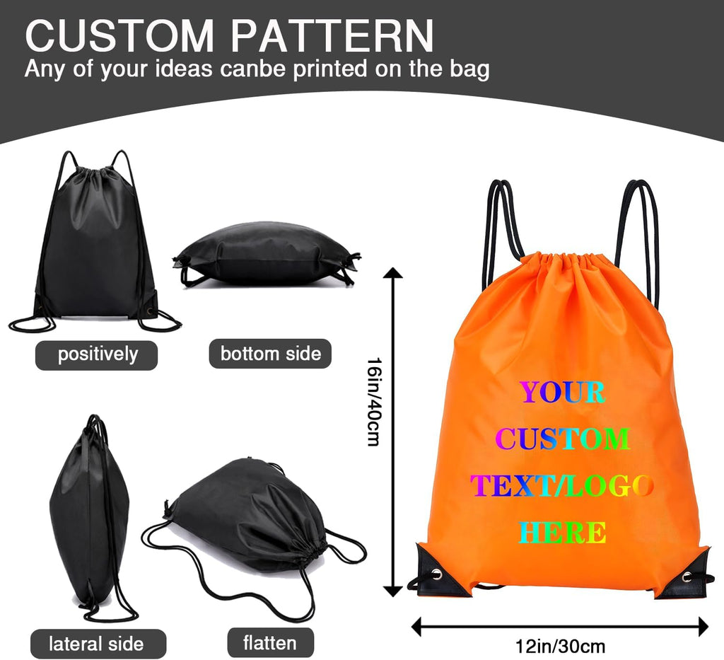 Custom Bags With Your Logo Set of 100 Custom Backpack Draw String Bags Pack Bulk for Travelling Swimming Gym Everyday Use (Orange)