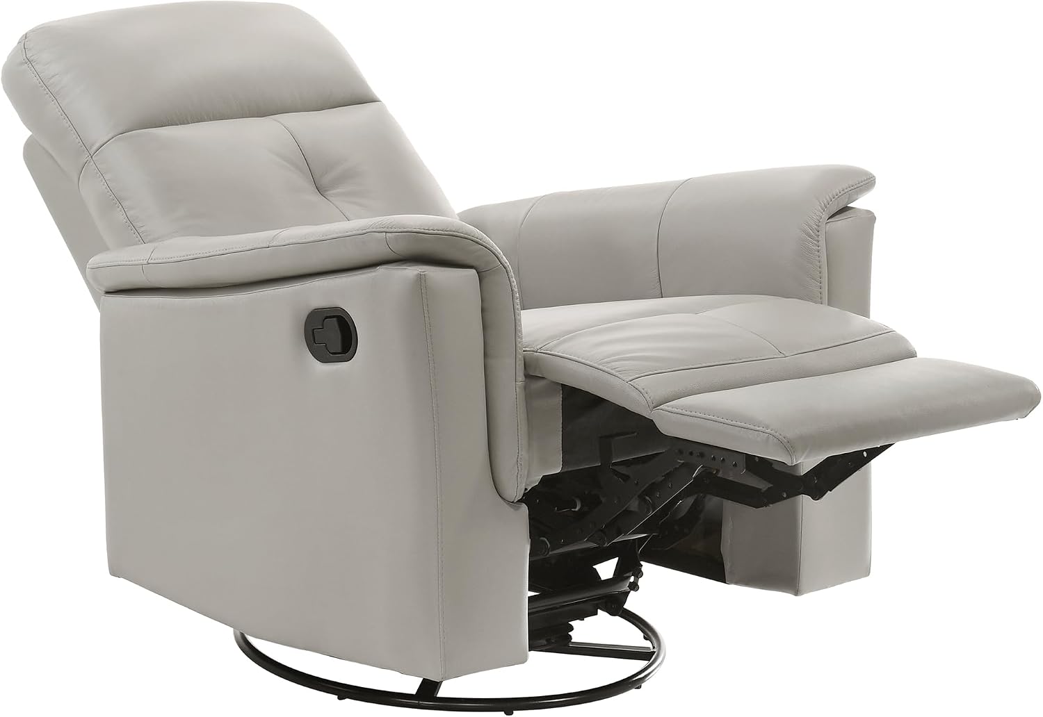Lexicon Swivel Glider Recliner Chair, Comfy Nursery Glider, Top Grain Leather Match Recliner, Manual Reclining Chair for Living Room/Office/Apartment, Silver