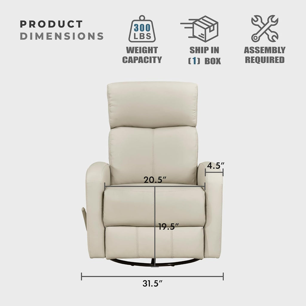 Lexicon Swivel Glider Reclining Chair, Top Grain Leather Match Manual Pull Handle Recliner, Comfy Nursery Glider Recliner, Swivel Reclining Chair for Living Room/Office/Bedroom/Apartment, Beige