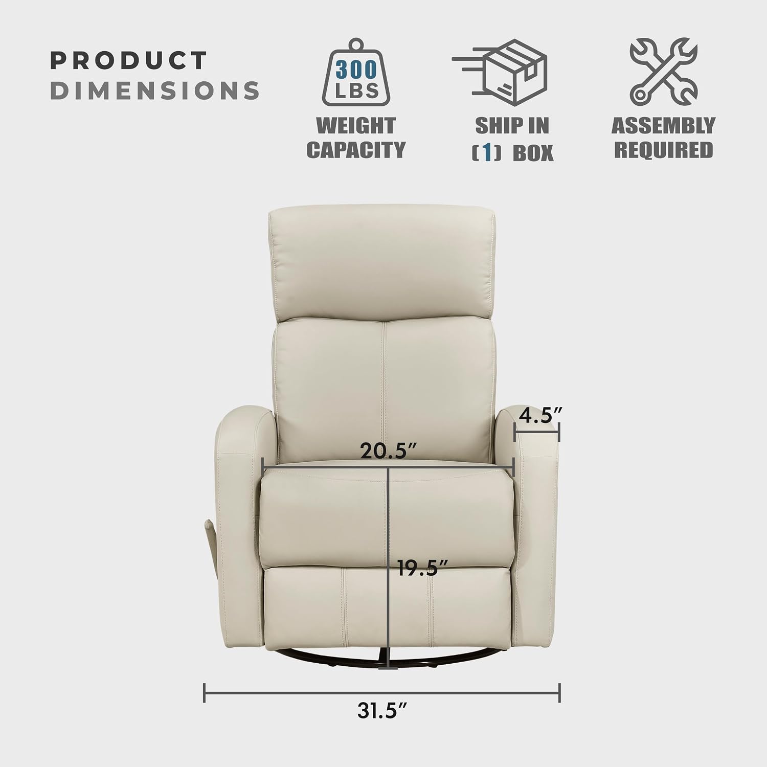 Lexicon Swivel Glider Reclining Chair, Top Grain Leather Match Manual Pull Handle Recliner, Comfy Nursery Glider Recliner, Swivel Reclining Chair for Living Room/Office/Bedroom/Apartment, Beige