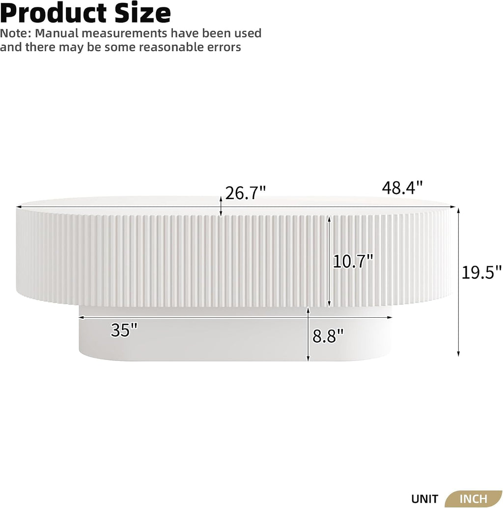 Merax Modern Large Oval Coffee Table with Sturdy Base, Wood Minimalist Fluted Center End Tables for Living Room Reception Room, Easy Assemble,White