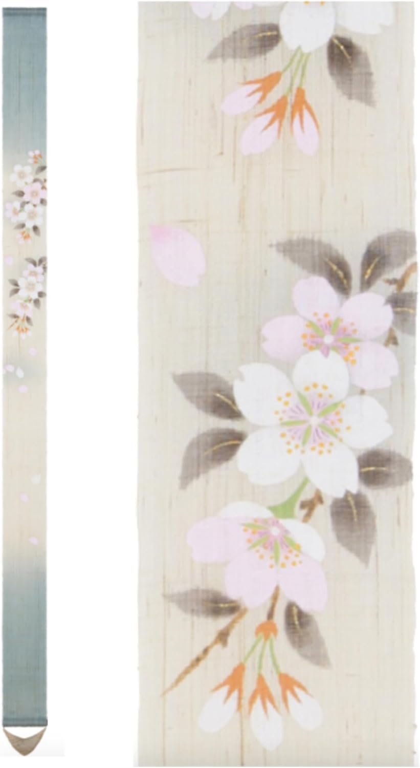 Kyoto Rakumi-an Fine Tapestry (Satozakura) Lucier Japan/Approx. 3.9 x 66.9 inches (10 x 170 cm), Linen Fabric Tapestry Wall Scroll Interior Display, Japanese Modern (Spring, Satozakura)