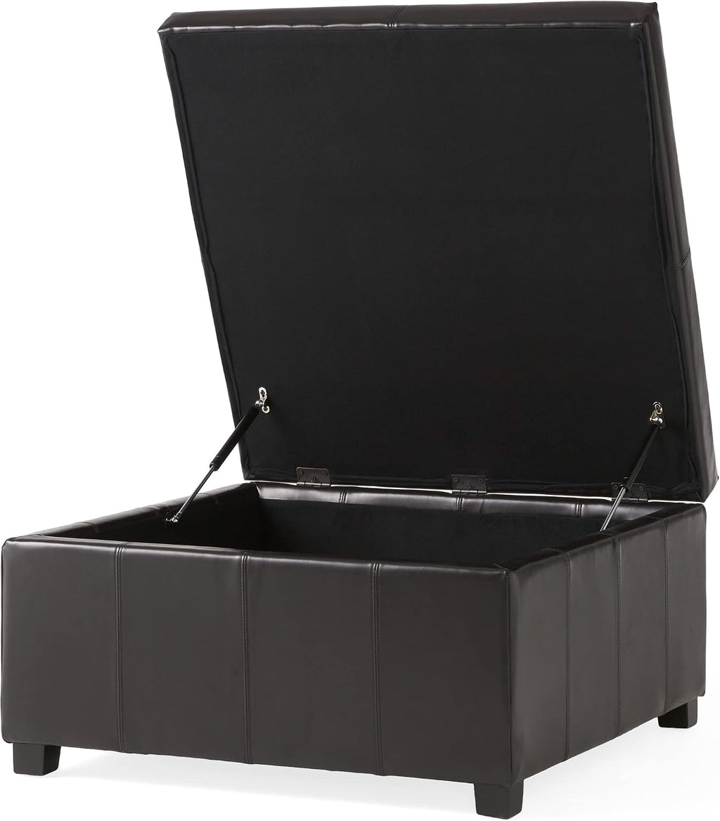 Christopher Knight Home Living Berkeley Brown Leather Square Storage Ottoman, Espresso