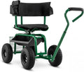Goplus Garden Seat with Wheels, Rolling Gardening Stool with Adjustable 360° Swivel Seat, Tool Tray & Storage Basket, Extendable Handle, Outdoor Gardening Scooter, Garden Cart Workseat for Seniors