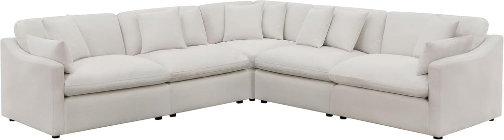 Coaster Home Furnishings - Hobson - 5-Piece Upholstered Modular Sectional Sofa with Accent Pillows and Sloped Track Armrests - Living Room - Ivory - 551451-SETA