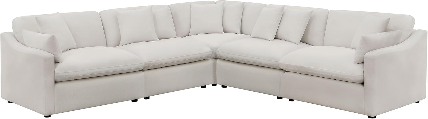 Coaster Home Furnishings - Hobson - 5-Piece Upholstered Modular Sectional Sofa with Accent Pillows and Sloped Track Armrests - Living Room - Ivory - 551451-SETA