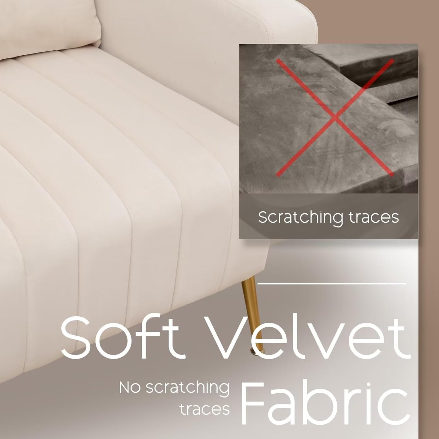 Modern Accent Chair Upholstered Living Room Chair,High Back Arm Chair with Metal Legs Lumbar Reading Chair for Bedroom, Apartment, Small Spaces Velvet Beige