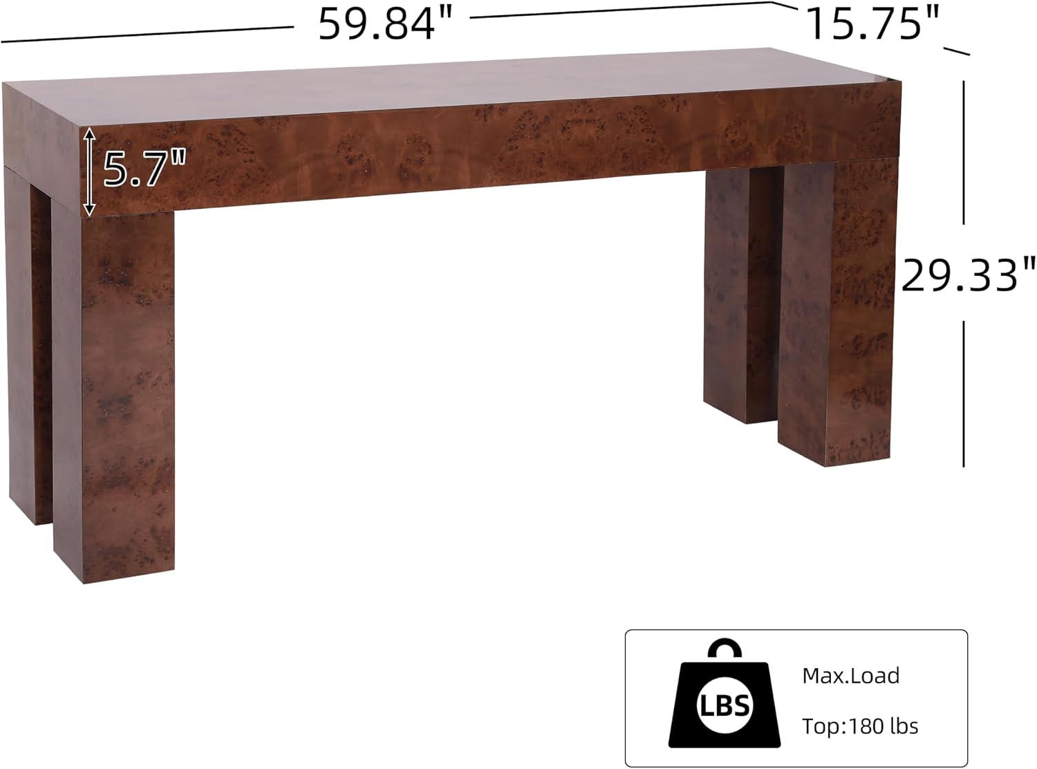 Christopher Knight Home Burla Modern Console Table, Wooden Entryway Table with Block Leg Design, Behind The Couch Long Sofa Table for Living Room, Brown