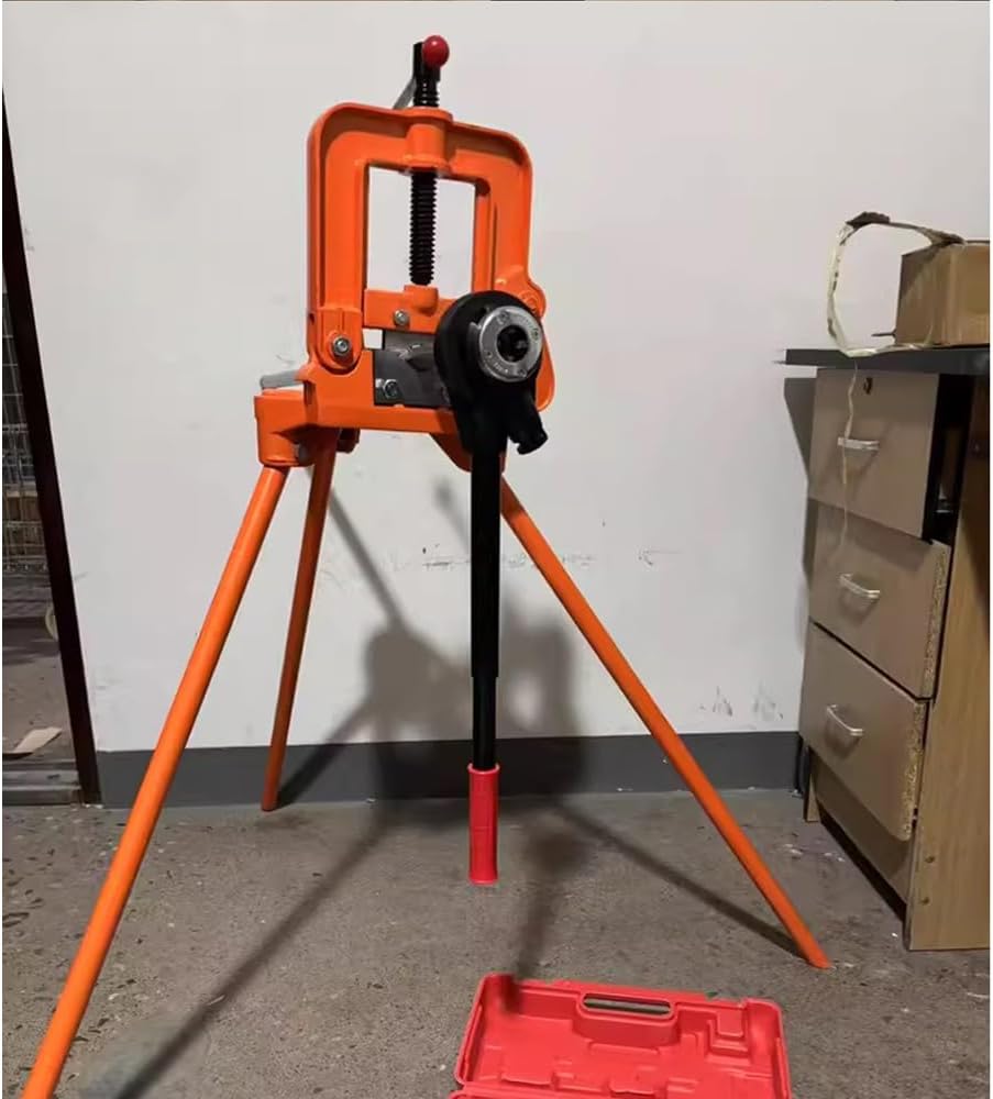 Pipe Table Vice with Tripod Stand,Heavy-Duty Gantry Pipe Vise,45# Steel Forged Quenched Jaws, 0.4'-4.3' Grip, Anti-Slip Steel-Cast Handle, For Pipe/Wood/Iron Processing