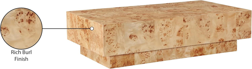 Meridian Furniture 99015Burl-CT Otto Collection Mid-Century Modern Coffee Table with Ash Burl Wood Veneer, Natural Burl Finish, 52' W x 29' D x 14' H, Natural