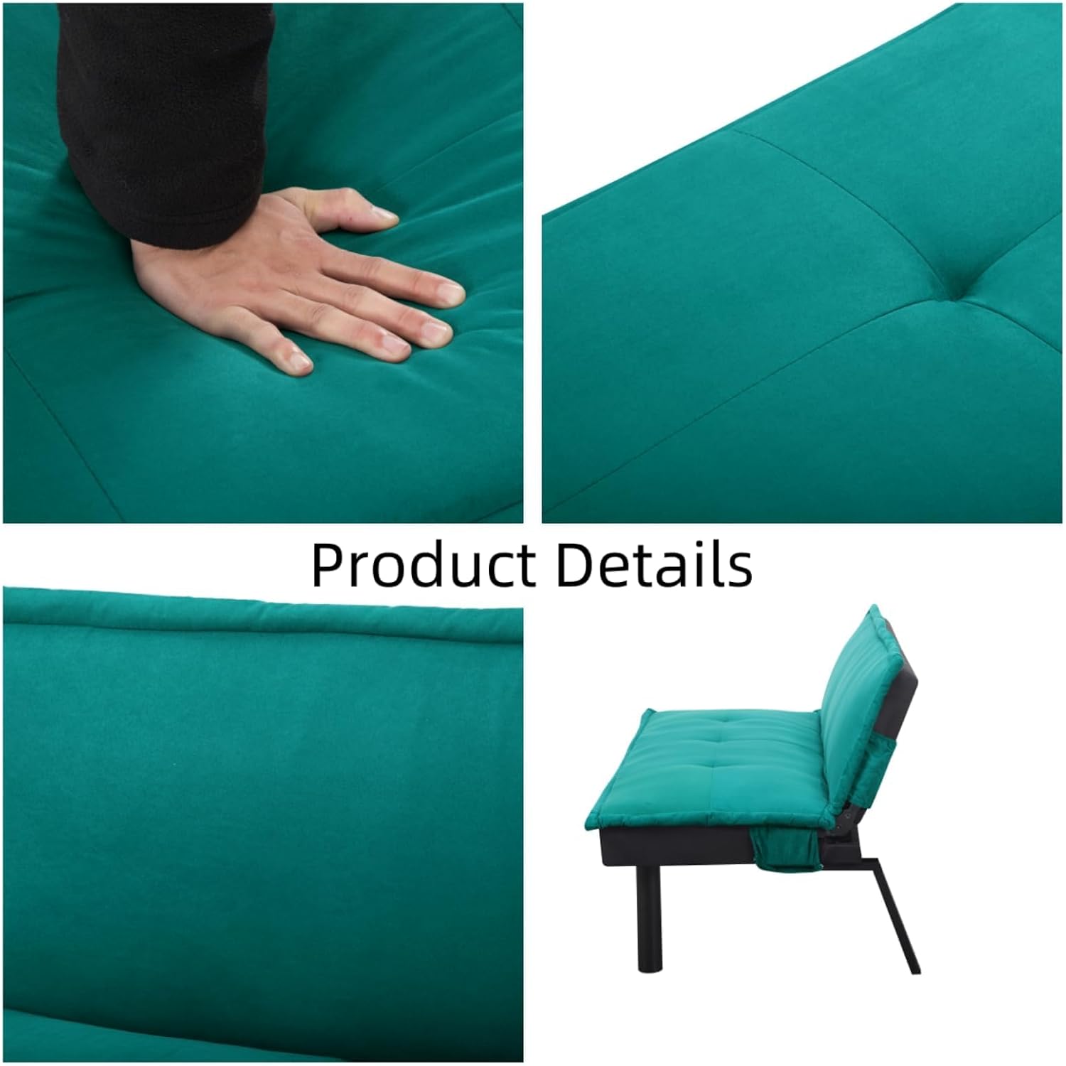 Futon Sofa Bed Couch, 64.6' Convertible Sleeper Sofa with 5 Positions Adjustable Backrest, Velvet Couch Bed with Solid Wood Frame for Home Office Living Room Guest Dorm, Green