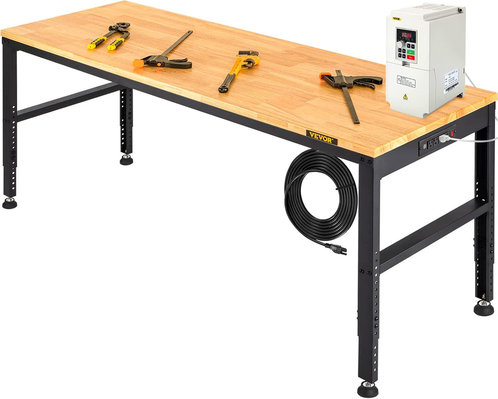 VEVOR 60' 2000LB Adjustable Workbench with Outlets & Bench Vise with 4.5' Jaw Width for Workshop Garage