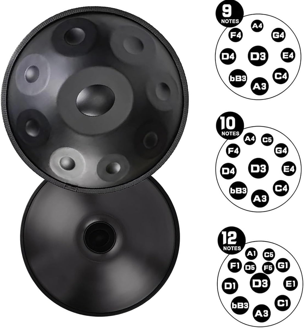 432Hz/440hz Handpan Drum for Adults Steel Hand Pan Drum 9/10/12 Notes Handpan Instrument in D Minor with Hand Drum Stand Soft Hand Pan Bag Mallets 22 Inches(Deep purple,440HZ/10Note)
