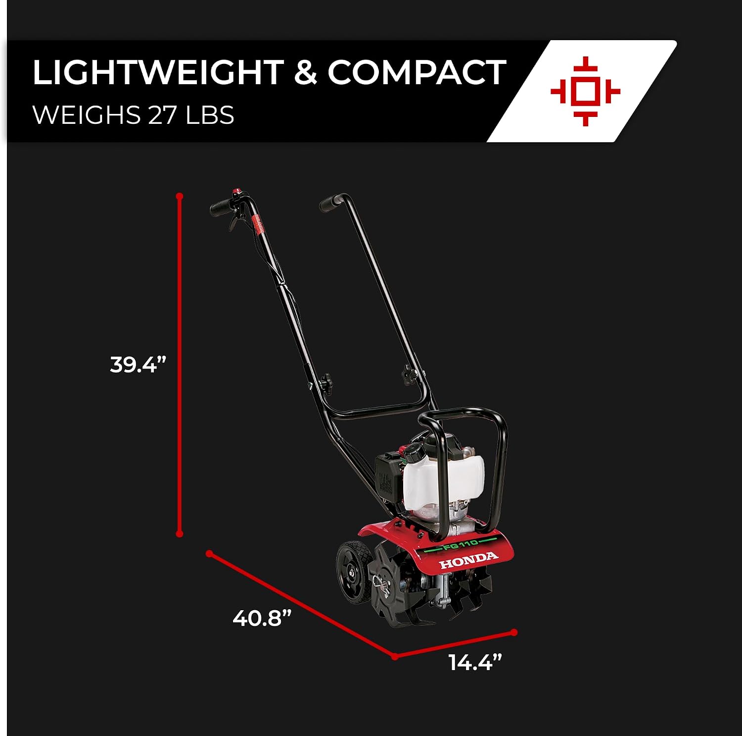 Honda FG110 Mini Tiller Cultivator, 6- to 9-Inch Tilling Width, Break New Ground or Prep Soil, Gas Engine, Adjustable Depth Bar (FG110KiAT)