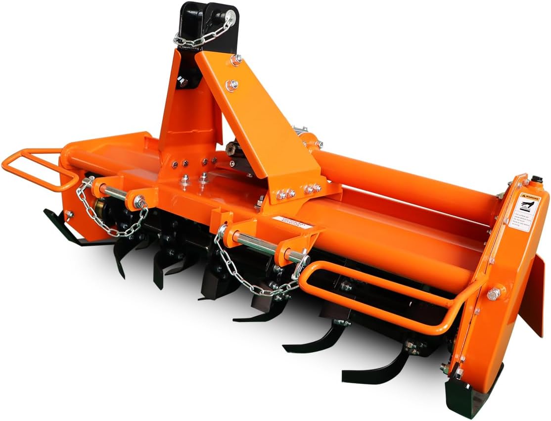 45' 3 Point Rotary Tiller for 20-30HP Compact Tractors – Cat 1 Cultivator with 540 RPM PTO Drive, 24 Replaceable L-Shaped Tines for Easy Maintenance (45')