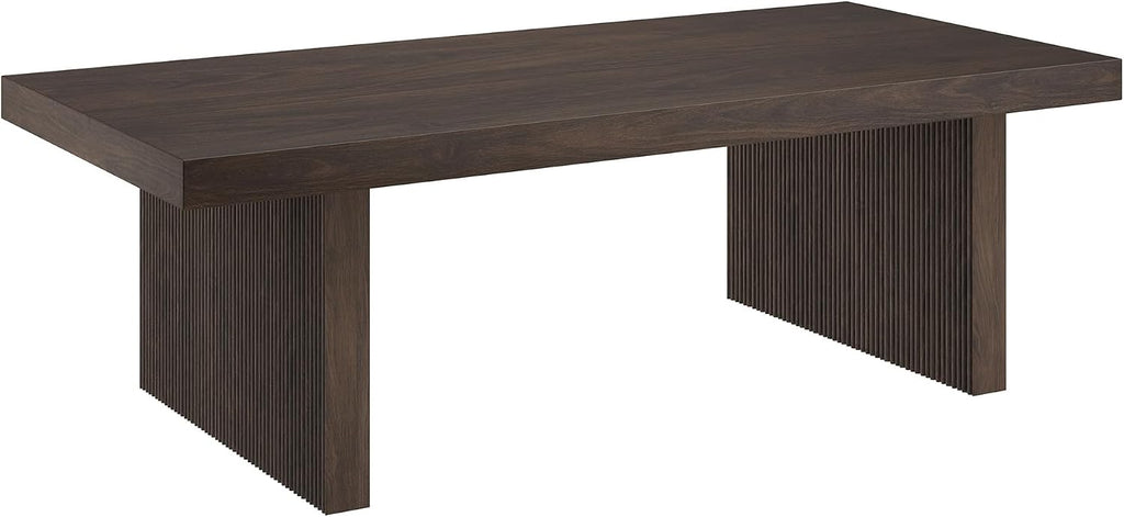Henn&Hart 48' Fluted Rectangular Low-Profile Coffee Table with Ribbed Base for Living Room, Family Room, or Office, Rich Brown