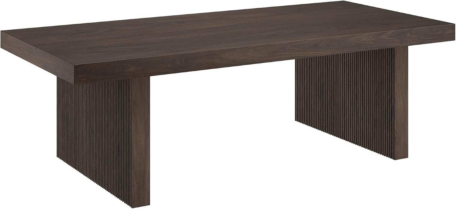 Henn&Hart 48' Fluted Rectangular Low-Profile Coffee Table with Ribbed Base for Living Room, Family Room, or Office, Rich Brown