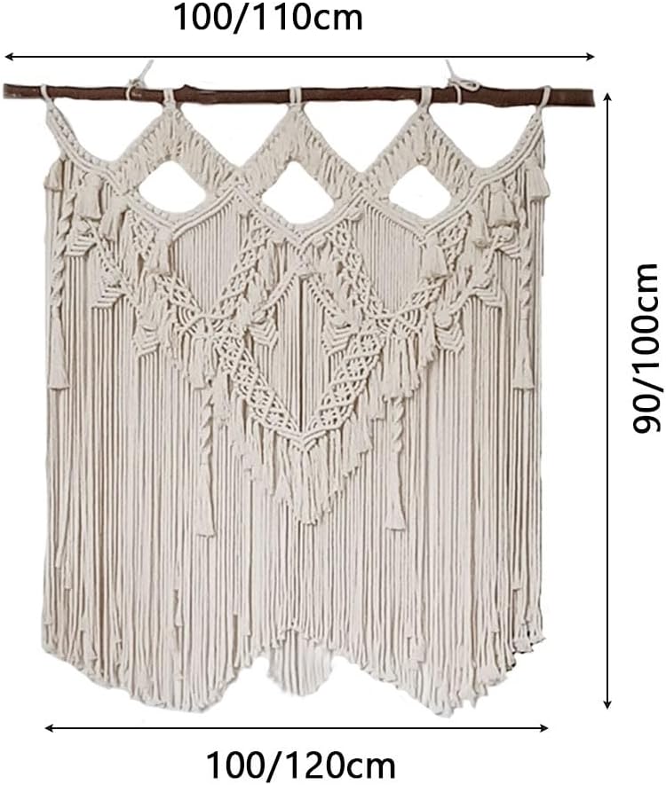 LXHELIVERY Wall Hanging Large Chic Woven Tapestry Woven Wall Decor- Cotton Tassel Curtain White Chic Wall Art for Bedroom Living Room Apartment Backdrop (Color : White, Size : 90x100x100cm)