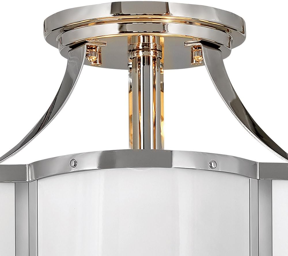 Hinkley Chance Two Light Medium Semi-Flush Mount Fixture, Classic, Timeless Details, Etched Lens, Polished White w/Polished Nickel Accents