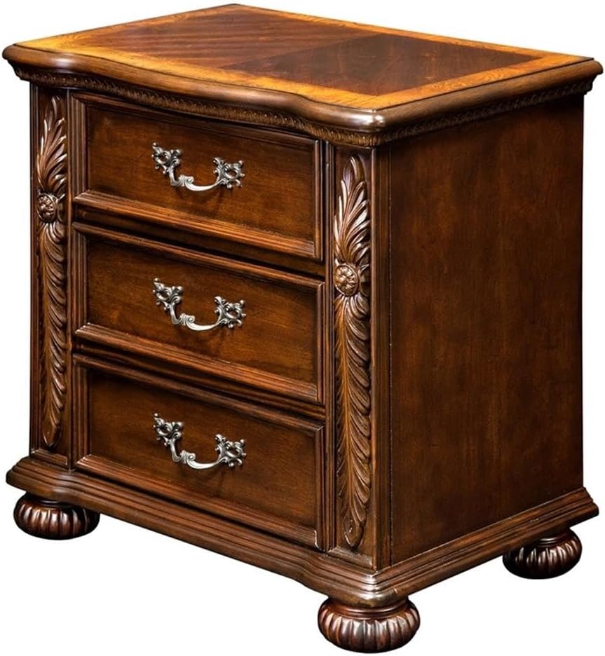 Furniture of America Caldara ‎Traditional 3-Drawer Wood Nightstand, Bedside Table for Bedroom, Home Office, Brown Cherry