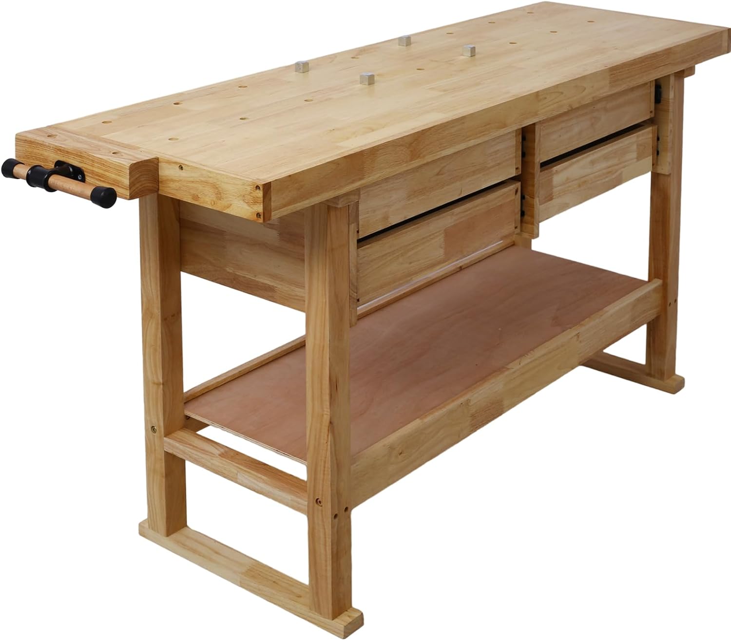 Gecheer 60-inch Wooden Workbench with 4 Drawers, Heavy-Duty Rubberwood Garage Work Table, Includes 4 Bar Clamps (12' and 24')
