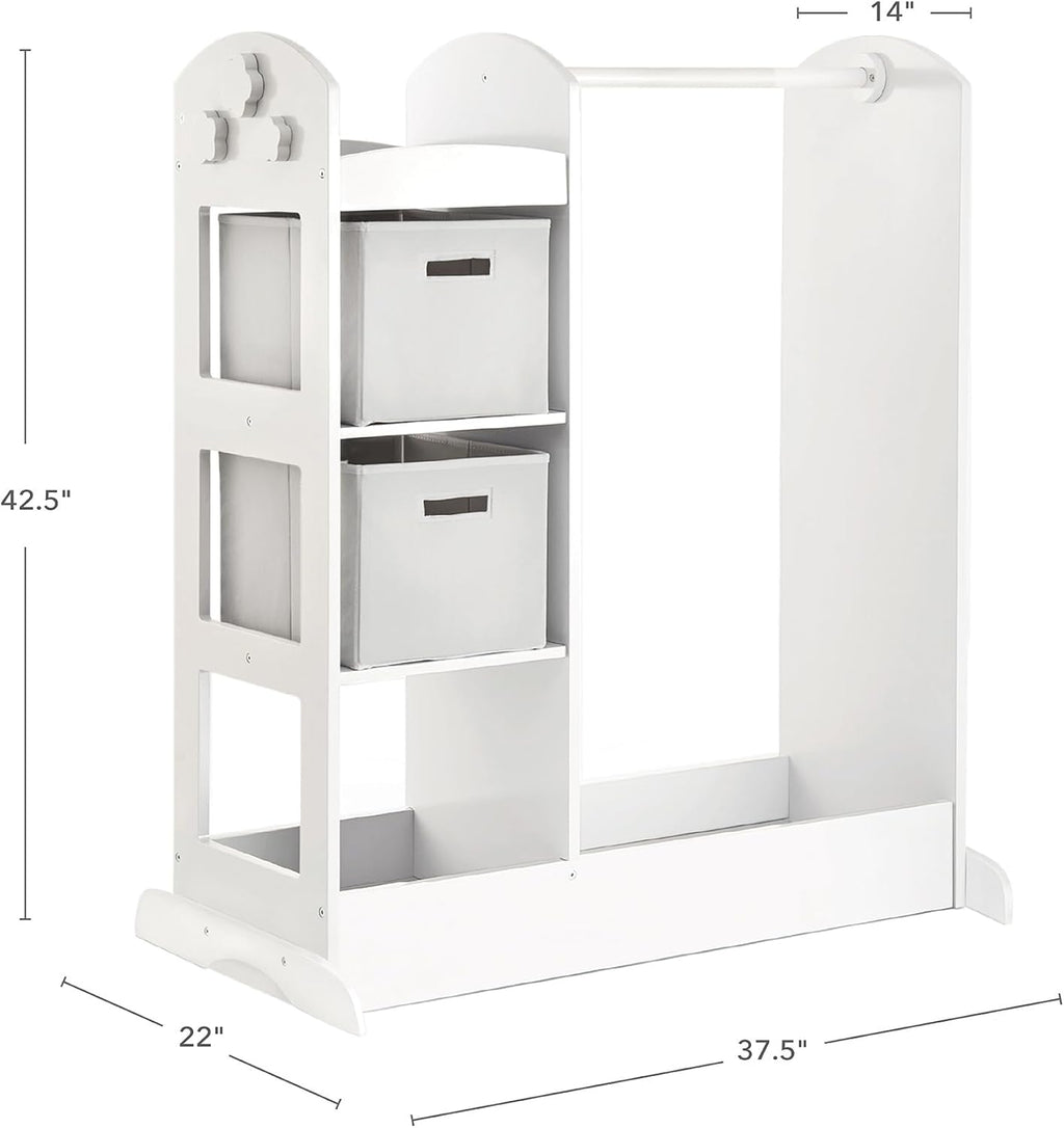 Guidecraft See and Store Dress-up Center – White: Pretend Play Costume Storage Wardrobe for Kids with Mirror & Shelves, Armoire with Bottom Tray, Toddlers Room Furniture