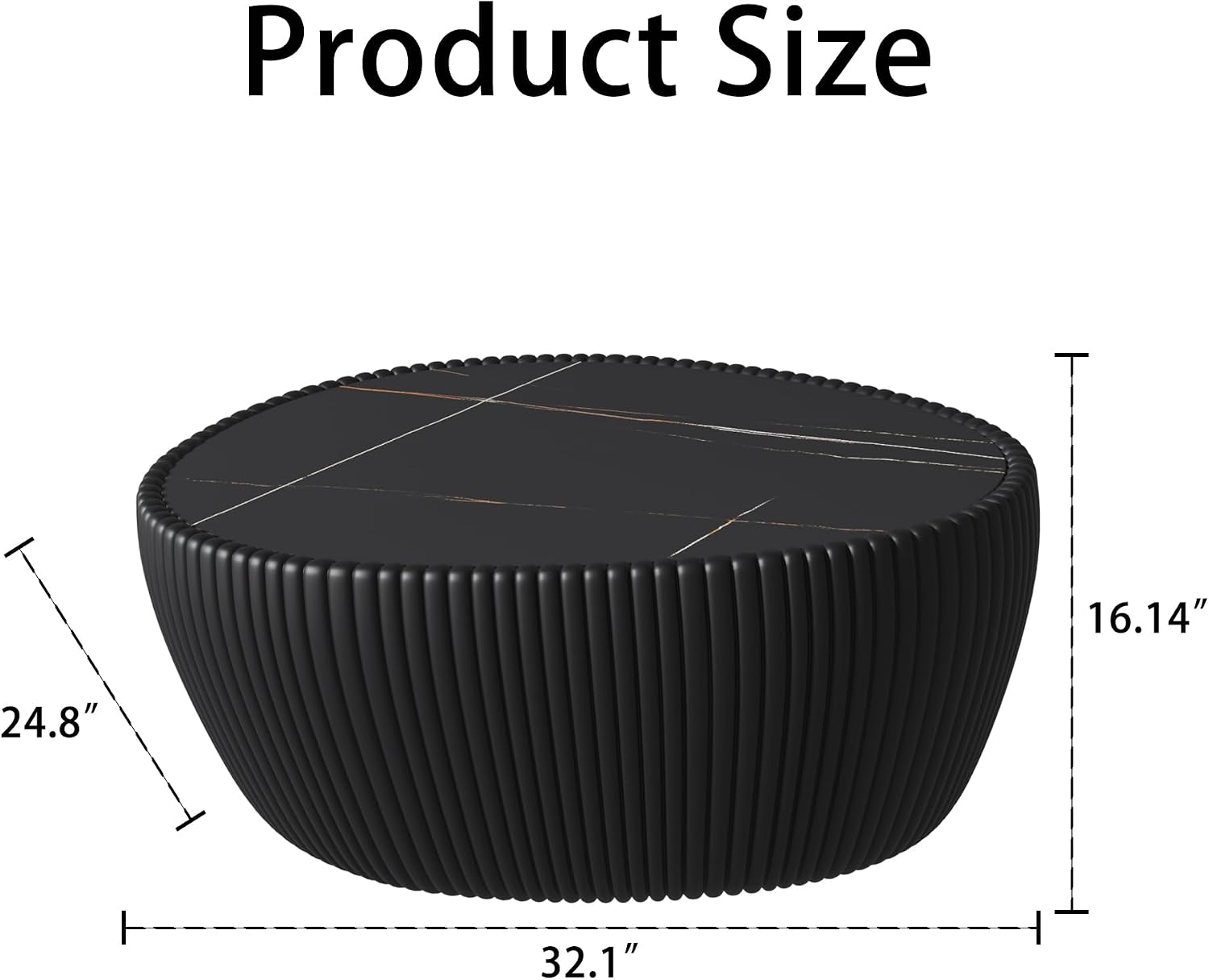 KEIKI 32.1' Goose Eggs Shape Coffee Table, Modern Sofa Side Table with Marble Top & Leather Wrap, Small End Table for Living Room, Bedroom, Office, Black